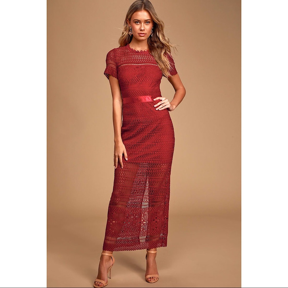 Lulus EUC XS red maxi lace overlay dress - Picture 1 of 13